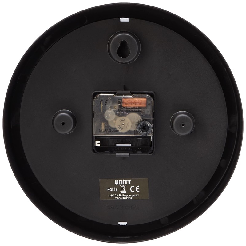 Unity Wall Clock, Hastings, Silent Sweep, Modern, Black, 22 cm