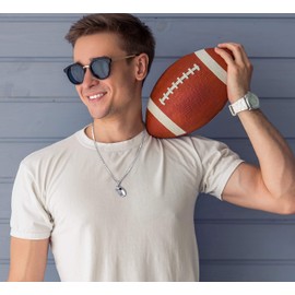US Jewels Men's Large 925 Sterling Silver 20mm 3D Football Pendant 2.2mm Rope Chain Necklace, 22in