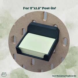 'Just Hanging' Storage Hooks Compatible with IKEA SKADIS Pegboard, Compatible with Post-its – Set of 2 Pegboard Hooks for 3x3 & 2x1.5 Sticky Notes – Home Office & Craft Room Organizer (Matte Black)