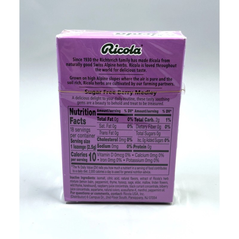 Ricola Sugar Free Sweets Herb Drops Berry Medley 18 Drops
