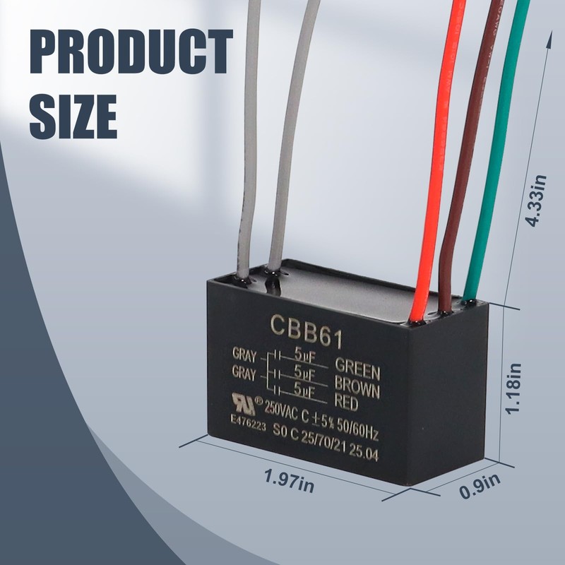 Wadoy CBB61 5 Wire Ceiling Fan Capacitor Compatible with New