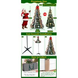 6.5 FT Prelit Pop Up Christmas Tree with 220 Warm White & Multicolor Lights 8 Modes & Timer Fully Decorated 103 Ornaments, Collapsible Pull Up Christmas Tree with Lights for Indoor Home Party Decor