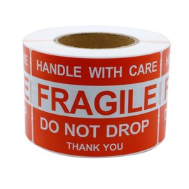 RBHK 4" x 6" Fragile Stickers Handle with Care Warning Packing/Shipping Labels, 500 Permanent Adhesive Labels Per Roll, 1 Roll