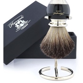 Haryali Hand Mounted Sophist Collection Black Badger Hair Shaving Brush with German Stainless Steel Wire Stand