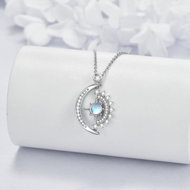 VONALA Sterling Silver Evil Eye Cross Scottish Thistle Sun and Moon Pendant Necklace Mother Chain Jewellery Gifts for Women Girls, Sterling Silver, Moonstone