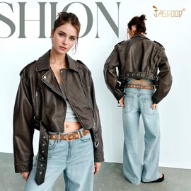 JASGOOD Women Punk Leather Belt Ladies Fashion Studded Belt Vintage Belt for Jeans Dress with Gold Buckle,Brown