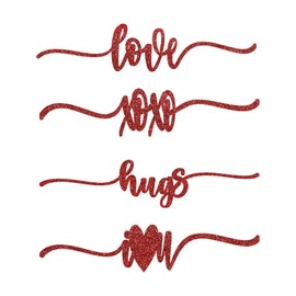 4 Glitter Valentine or Wedding Table Decor for Plates Cutouts, Centerpieces, Love, I Love You, Hugs, Word Table Decor Place Settings