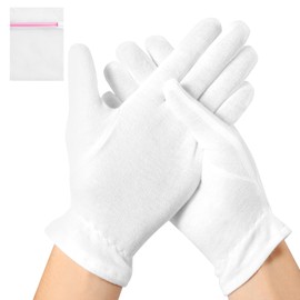 AIRSEE 2 Pairs White Cotton Gloves with Laundry Bag, Overnight Moisturizing SPA for Dry Hands and Eczema, Work Glove, Stretchy Fit for Men and Women, Elastic Wrist M