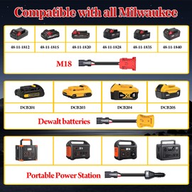 3-in-1 Detachable Adapter Head Jumper Cable Clamps Compatible With Mil-waukee M18/ De-Walt/Energy Storage Battery Jumper Starter, 5.9FT 8AWG Automotive Booster Cables Power Car Starting Using Tool