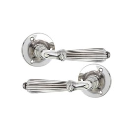 Infinity Decor Pair of Regency Vintage Style Ribbed Mortice Lever on Rose Latch Door Handles Set Aged Nickel Passage Door Pulls - for Internal & Exterior Doors