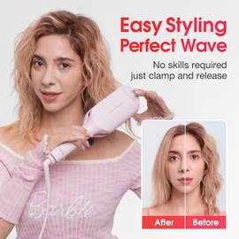 Waver Curling Iron LENA S12 Beach Waver Curling Wand, Hair Tool with 2 Barrels, Anti-Scald Protection, Adjustable Time & Temps, Dual Voltage, Titanium Coating for Effortless, Long-Lasting Waves