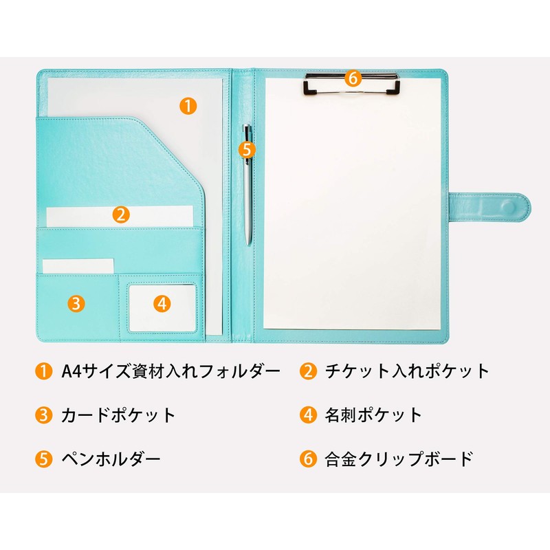 Binder A4 Clipboard Folder, Bi-Fold PU Conference Pad Clip File,