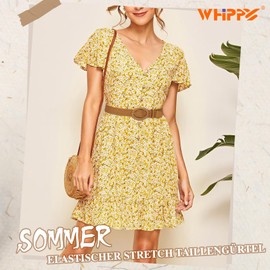 WHIPPY Straw Woven Elastic Waist Belt for Women Boho Women Braided Rattan Wide Belt Stretch Waist Belt, brown