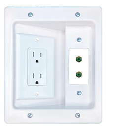 RiteAV 2 RCA-Green Recessed Wall Plate Cable Concealer Management Kit with Power Outlet Hides Cords and Cables