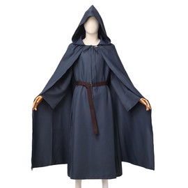 Pagan Tunic Cloak Friar Medieval Cosplay Hood Capes Costumes Knight Costume (XX-Large, Grey)