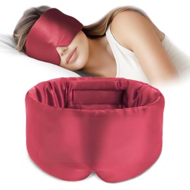 Weiche Schlafmaske, Verdunkelungs-Augenmaske für Seitenschläfer, Damen und Herren, Anti-Falten & weicher als echte Maulbeerseide Augenabdeckung, Satin-Augenbinde mit verstellbarem Band, Rot