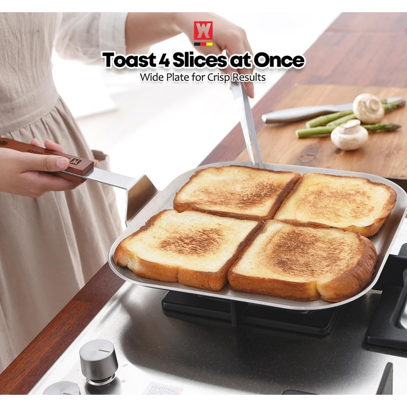 WAGENSTEIGER Stainless Steel Square Griddle Pan/Plate with Wooden Handle, 3-Ply