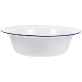 Ciieeo Enamel Bowl Vintage Enamel Basin Large Mixing Bowl White ware with Blue Rim Metal Nesting Food Bowl Deep Round Tray Retro ed Noddle Bowl 22cm