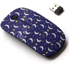 2.4G Wireless Mouse with Cute Pattern Design for All Laptops and Desktops with Nano Receiver - Crescent Moon Stars