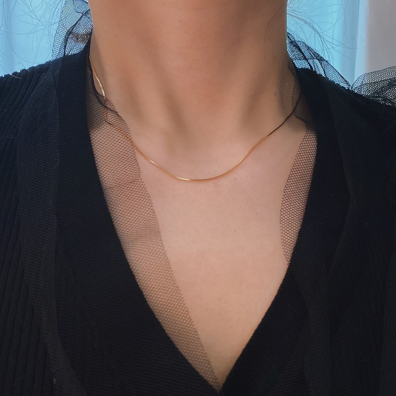 Set of 2 14k snake 1mm silver necklace layered choker