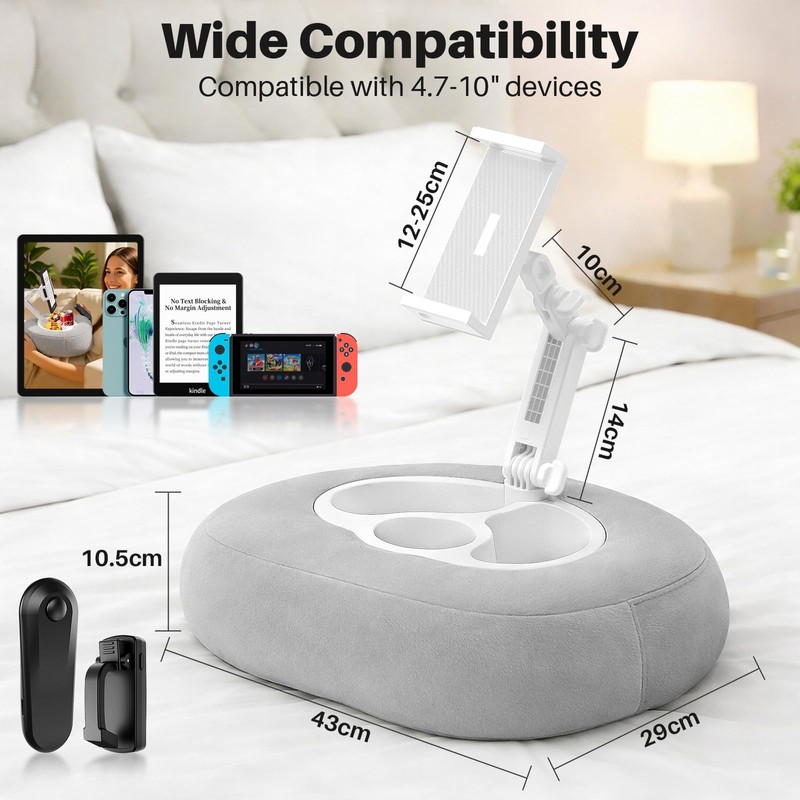 Kindle Pillow Stand with Wireless Page Turner, Kindle Holder for