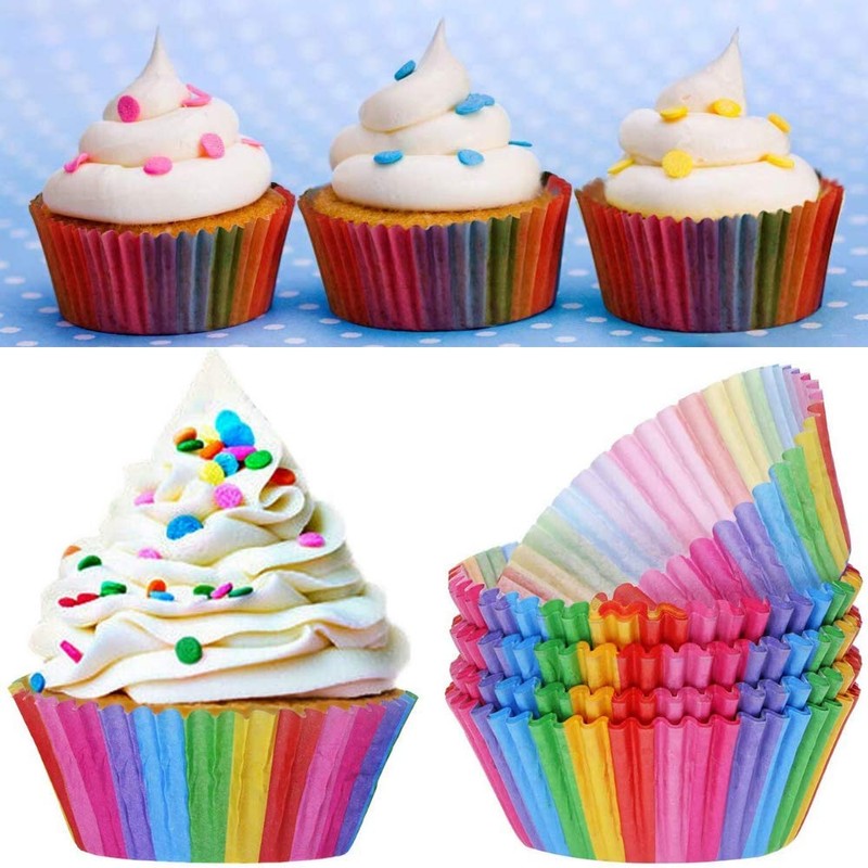 Pack of 100 Muffin Baking Moulds, Cupcake Wrapper, Rainbow Paper