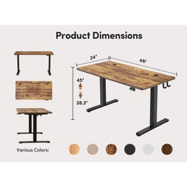 TENKIA Electric Standing Desk, 48" x 24" Adjustable Height Stand up Desk, Sit Stand Up Desk for Home Office & Computer Workstation, Rustic Brown
