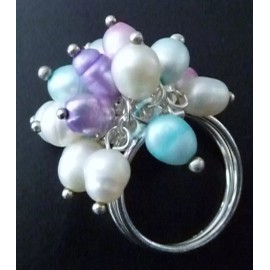 Sterling Fresh Water Pearl Cluster Ring, Pastel Multi Color Pearl Cluster Ring