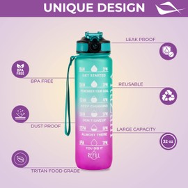 VitaZam New 1 Litre Water Bottle, Motivational Water Bottle with Time Markings, BPA Free, Leak Proof Lock Cover and Bottle Brush, Bottle for Gym, School/Office, Sports and Outdoor (c green/pink WB)