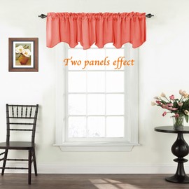 Turquoize Solid Blackout Valance, Short Curtains, Scalloped Window Treatment, Coral, 52-inch by 18-inch, 1 Panel