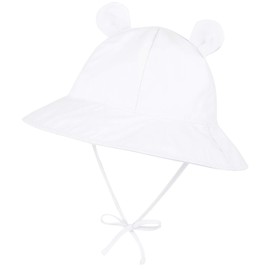 Zando Baby Sun Hat Bucket Hat Wide Brim Beach Caps Toddler Hats for Boys with Bear Ears Infant Summer Hat for Girls White 6-12Months