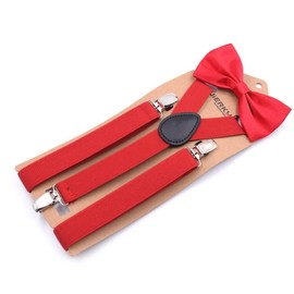 QCWQMYL Suspender Bowtie, 2-piece Set, Men's, Women's, Kids, 1.0 inches (2.5 cm), Y-Shape, Casual, Simple, Easy to Adjust, Unisex, Wedding Gift, F Red