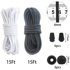 4mm Thick Elastic Cord for Sewing 5/32 inch 30ft Black & White Bungee Shock Kayak Tie Down Straps Tent Elastic Cord Replacement Heavy Stretchy Rope for Crafts-Pants-Clothing-Outdoor Supplies