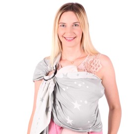 SCHMUSEWOLKE Ring Sling Baby Carrier for Newborns from Birth and Toddlers with Organic Cotton Hip Carrier Mirastar Grey