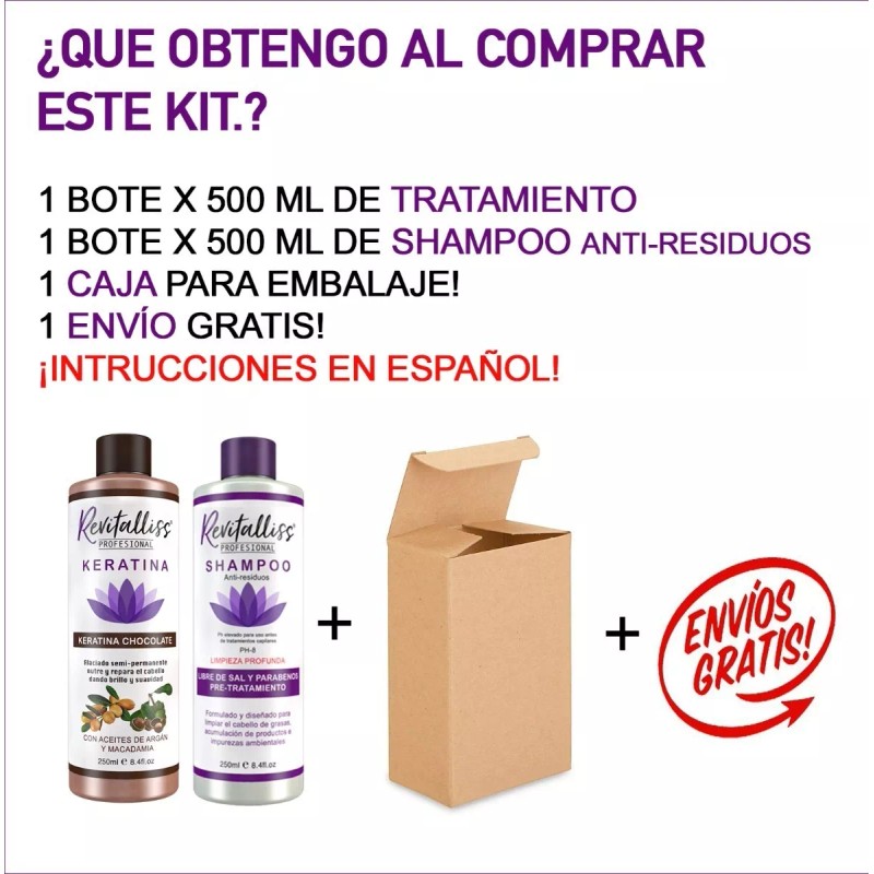Revitalliss Tratamiento Keratina Brasileña Alasiante Kit 500ml + Argán