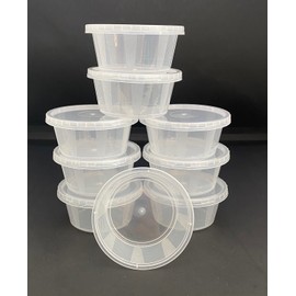 2oz Round Plastic Food Containers Lids Deli Pot or Sauce Take Away Chutney Ketchup Restaurant Jelly Shot & Dessert Cups Re-Usable (50 Pack)