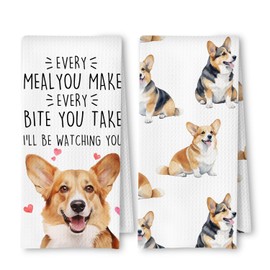 ArtisaEura Corgi Dog Kitchen Towels Set of 2, Corgi Gifts for Lovers Women Men Dish Tea Towels for Kitchen Decor, Dog Mom Lovers Owners Gifts Hand Towels, 16x24 Inches