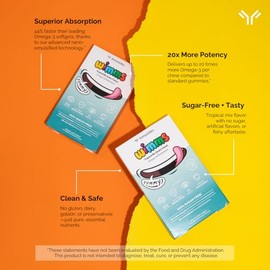 WIMMS Smart Chews for Kids | Omega-3 & Multivitamin Gummies | 600mg DHA & EPA | Sugar-Free Brain & Immune Support for Children | Tropical Flavor | 30 Daily Chews
