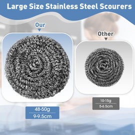 Roshtia 72 Pcs Stainless Steel Scrubber Bulk Large Steel Wool Scrubber 50 Gram Stainless Scourers Sponges Scouring Pads for Cleaning Dishes, Stoves, Pots, Pan, Cooker Hoods