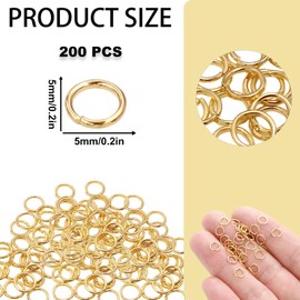 200PCS 5mm Gold Jump Rings, Closed Metal Connectors for Jewelry DIY Crafts