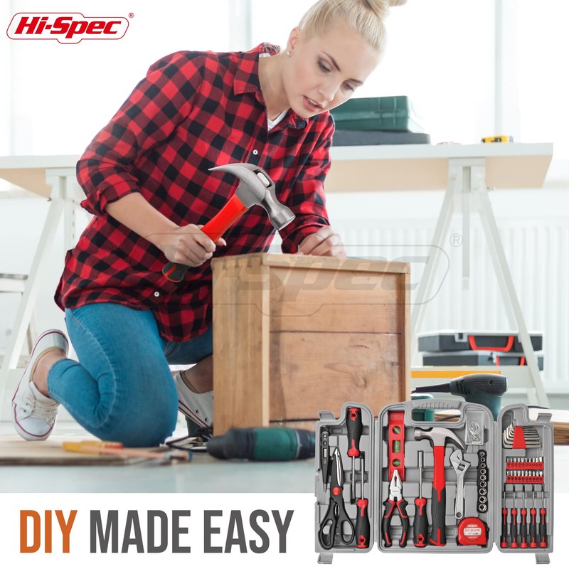 Hi-Spec 54pc Red Household Tool Kit – Essential DIY Hand