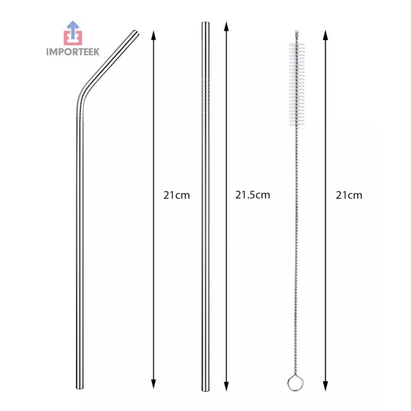 Importeek 2 Popotes Acero Metalico Reusable + Cepillo Limpiador Eco