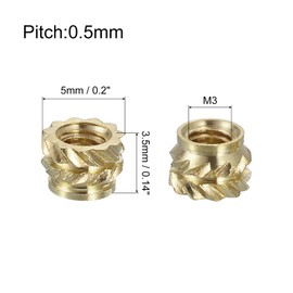 uxcell Knurled Insert Nuts, 130pcs M3 x 3.5mm Length x 5mm OD 3D Printing Brass Nuts Female Threaded Inserts Brass Heat Set Insert Embedment Nut