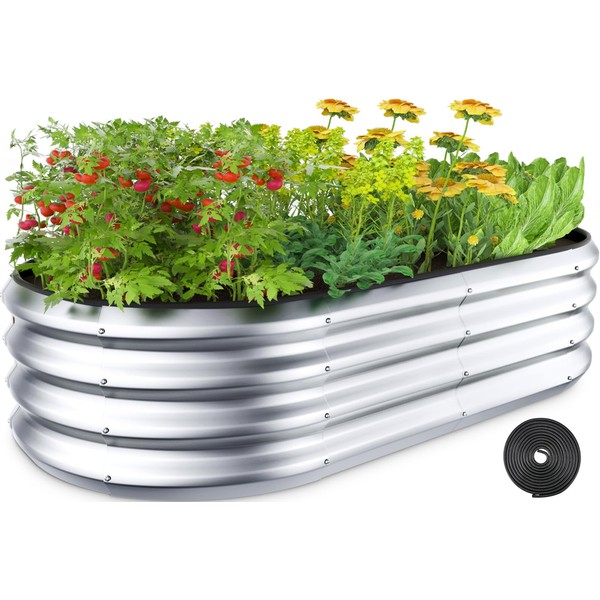 Winpull Raised Garden Bed Kit, Large Galvanized Beds Outdoor Planter Box with Safety Edging and Gloves, Metal for Gardening Vegetables Fruits Flowers (4x2x1Ft)