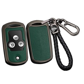 ontto Alloy Car Key fob Cover Fit for Honda Civic Fit Accord CRV HRV Jazz Odyssey for Acura TL TSX ZDX RSX CRZ 2 3 Buttons Flip Leather Key case Key Holder Keyring Keychain Accessories Black-Green