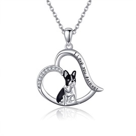 JERWLI Boston Terrier Necklace 925 Sterling Silver Boston Terrier Pendant Jewelry for Women
