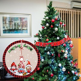 Christmas Tree Skirt, 90cm/35.4in Diameter, Linen Material - Perfect for Holiday Decor in Shopping Malls, Hotels, Cafes, Office Buildings, and Home Decoration (C208-D)