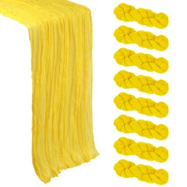 8 Pack Lemon Yellow Cheesecloth Table Runner 10Ft Gauze Cheese Cloth Table Runner 120 Inch Boho Sheer Rustic Fabric for Summer Decor Bridal Baby Shower Wedding Centerpiece Home Table Decoration