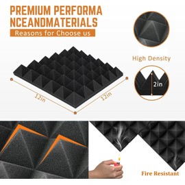 24 Pack Acoustic Foam Panels 2X 12x 12 Inches Saiqiang Sound Proof Wall Panels Pyramid Sound Proofing Absorbing Insulation Noise Reducing Black Dampening Foams