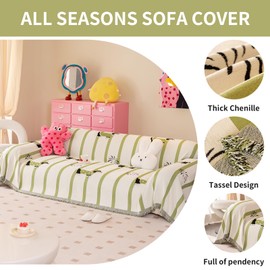 MDSASFD Couch Cover for Sofas, Sofa Couch Cover Washable for Dogs, Chenille Slipcovers Couch Covers for Protector Slipcover Pet Friendly(71"x 71"/Green/1pc)